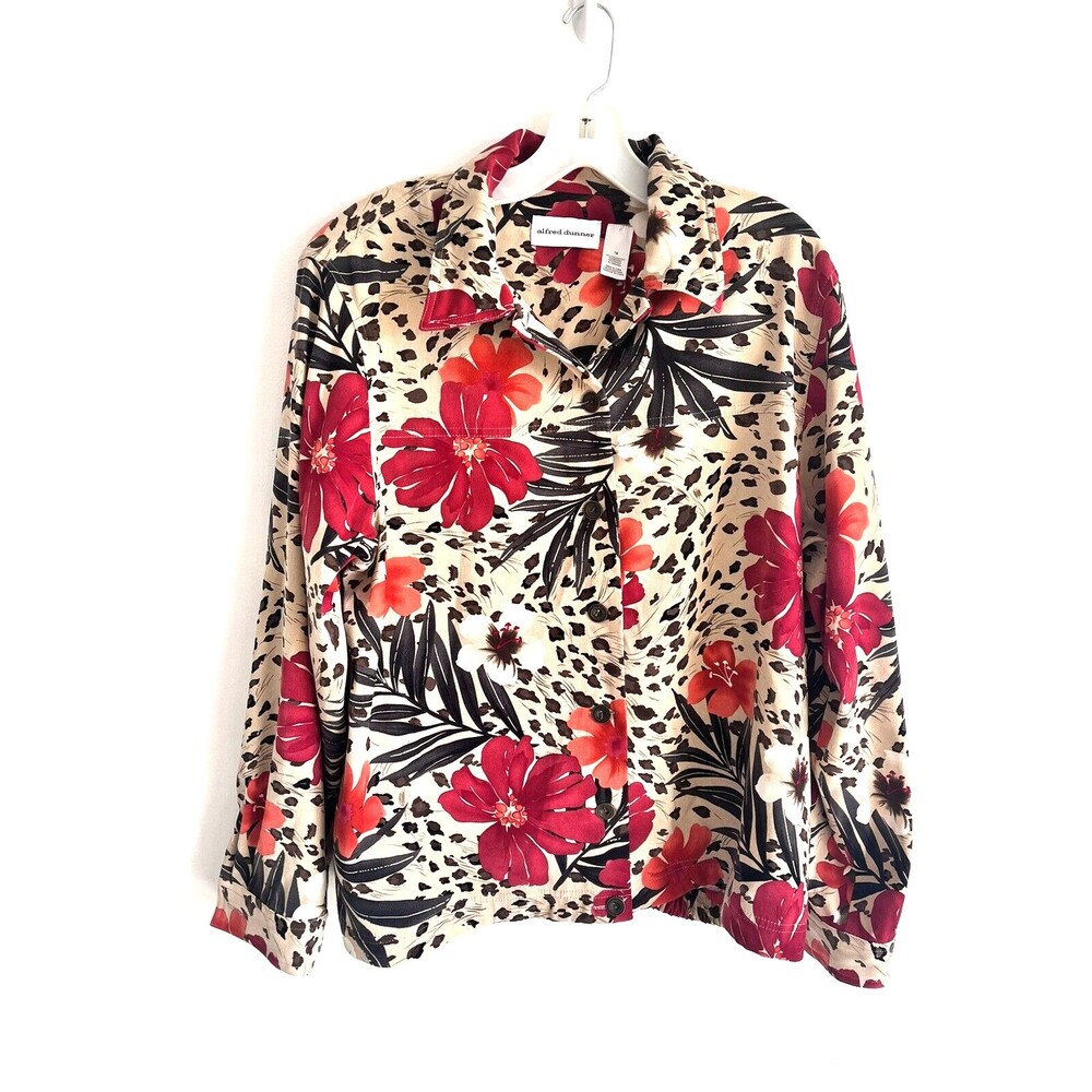 Alfred Dunner Floral Jacket Animal Print Button Down Size 16